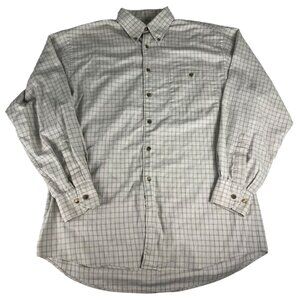 Scott Barber Plaid Button Up Dress Shirt Men's M White Black Brown Long Sleeve